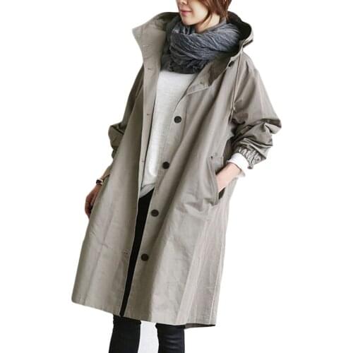 Spring Autumn New Women Korean Plus Size Windbreaker coat Womens Loose Long Trench Coats Fashion Hooded Casual Outerwear F382