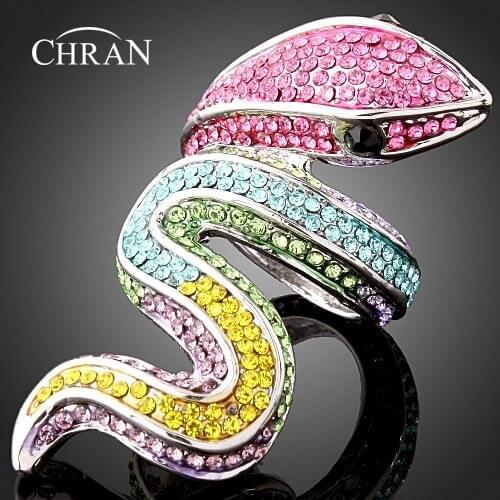 Chran Unique Rhodium Plated Animal Pattern Women Jewelry Fashion Charm Snake Design Crystal Engagement Rings For Women Gifts