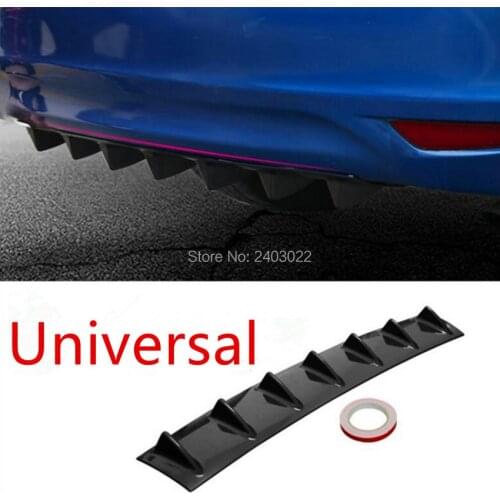 Plastic ABS Car-Styling Universal 14"x6" Universal Lower Car Splitter Rear Bumper Lip Diffuser Shark Fin Spoiler Kit For 3 Fin