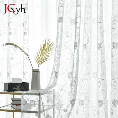 Embroidered Floral Tulle Curtains For Living Room White Sheer Curtains Bedroom Kitchen Voile Curtains For Window Fabric Drapes