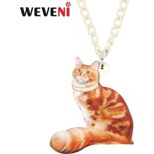 WEVENI Acrylic Fat Tail Orange Cat Necklace Pendant Chain Collar Fashion Jewelry For Women Girls Ladies Charms Gift Decoration