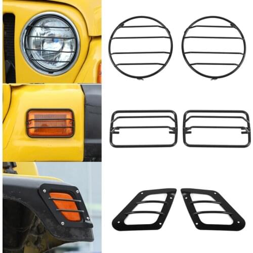 YCCPAUTO 6Pcs/set Metal Lamp Hoods For Jeep Wrangler TJ 1997-2006 Headlight /Wheel Eyebrow/Turn Signal Light Protective Cover