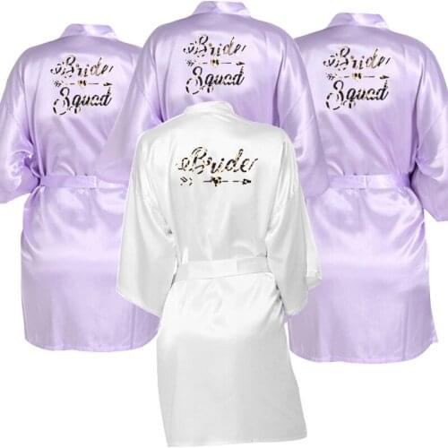 Custom Female Satin Robes Leopard Printing BRIDE&SQUAD Women Pajamas Robe Kimono Bathrobe