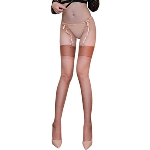 Womens Erotic 5D Ultra-Thin Nylon Long Socks Wide Band Patchwork Sheer Over Knee Thigh High Stockings Oil Shine Glitter Vintage