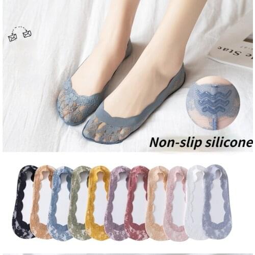 Invisible Socks womens 2 pairs with print no-show lace sexy japanese style Transparent fashion silicone non-slip ankle socks
