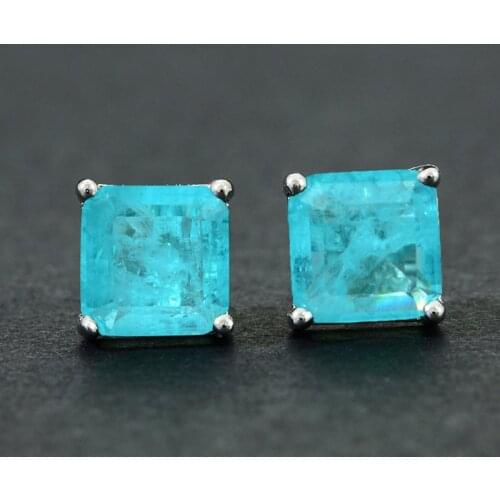 MIQIAO 925 Sterling Silver Square Ins Blue Stone Crystal Zircon Boho Vintage Piercing Stud Earrings for Women Wedding Gift Bagu