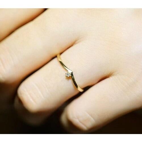 Womens Ring Zircon V-shaped Simple Lovely Ring Bride Wedding Fashion Jewelry Cocktail Ring Engagement Finger Accessories