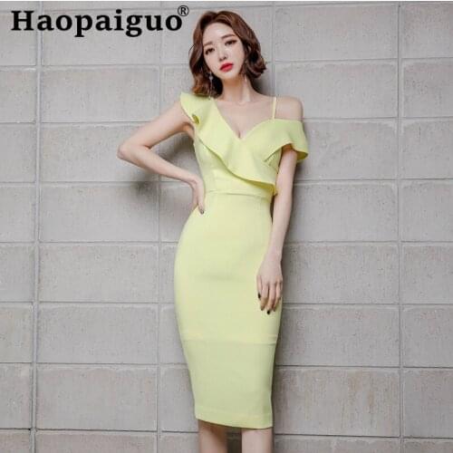 Plus Size Corset Bodycon Midi Dress Women Sleeveless Vneck Midi Dress Women Casual Elegant Yellow Dress Summer 2019 Robe Longue