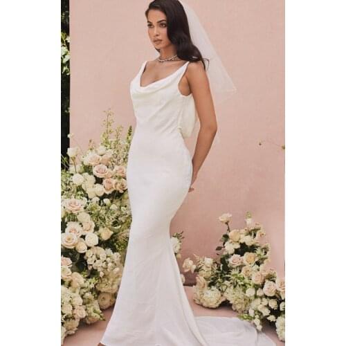 Elegant Long Cowl Neck Wedding Dresses Mermaid Open Back Ivory Vestidos de Novia Abendkleid Bridal Gown for Women