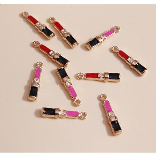 10pcs 3*18mm Enamel 2 Color Mini Lipstick Charms for Necklaces Pendants Earrings DIY Girl Charms Jewelry Accessories Making