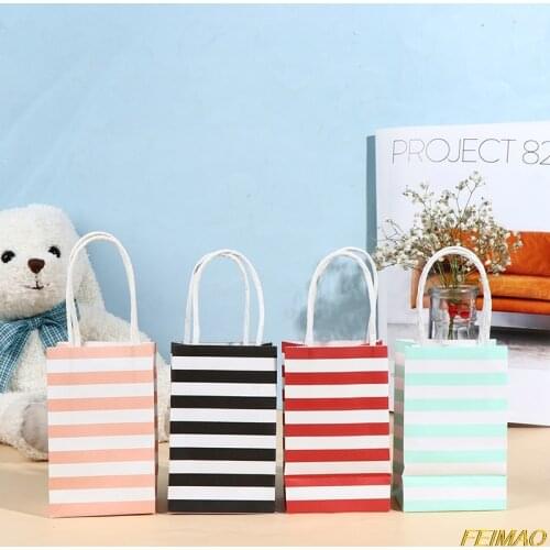 10Pcs Paper Stripe Gift Bag Packaging Candy Cookie Present Packing Gift Bag Wedding Party Goodie Bags For Sweets