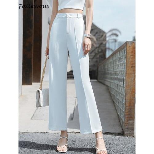 2021 Summer Professional Crop Trousers Women Korean Loose White Suit Pants Casual Office Harem Pants Plus Size S-2XL