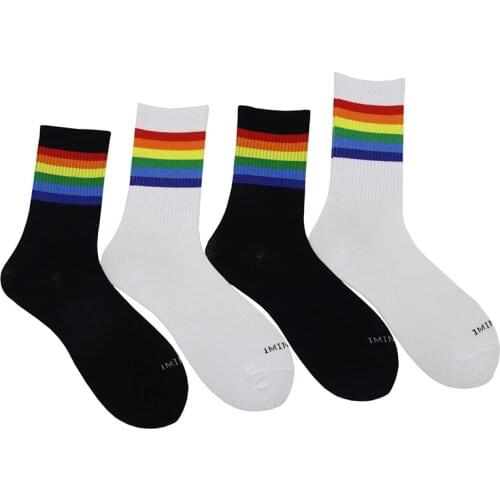 4pcs/lot Harajuku Stripe Men and Women Rainbow Cotton Socks Color Fashion Free Independent Design High Quality