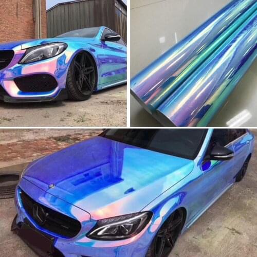 AuMoHall 1.35Mx18M Holographic Rainbow Chrome Purple Blue Glossy Car Whole Body Film Color Change Vinyl Wrap Decals Sticker Roll