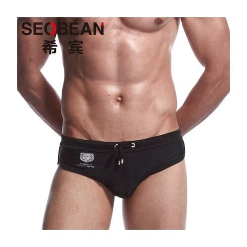 Free shipping!Brand SEOBEAN Men beach pants Mens Swimwear Trunks Bikini Gay Penis Pouch Swim Briefs sexy swimsuits swim briefs