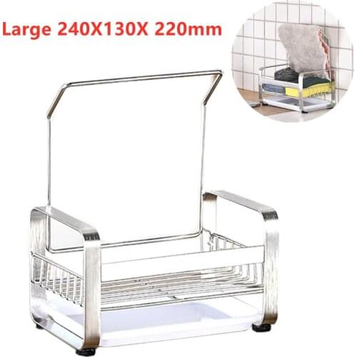 Large Sponge Holder Kitchen Sink with Drain Tray Caddy Stainless Steel Cleaning Brush Soap Organizer Storage Rack Kitchen Tool