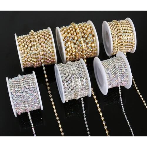 10yards/roll Silver/Gold Plated Base Cup Charm Clear Crystal Rhinestone Chain for DIY Craft Apparel Sewing Cloth Jewelry Making