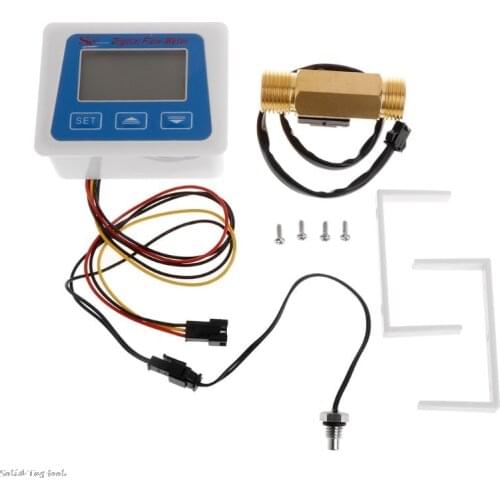 LCD display Digital flow meter+ Brass flow sensor temperature measuring YF-B7 Hall sensor meter