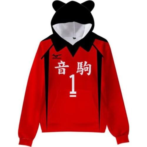 Anime Haikyuu Kids Hoodie for Boys Girls Harajuku Sweatshirt Nekoma High School Kawaii Cat Ear Pullover Hooded Jacket Cosplay