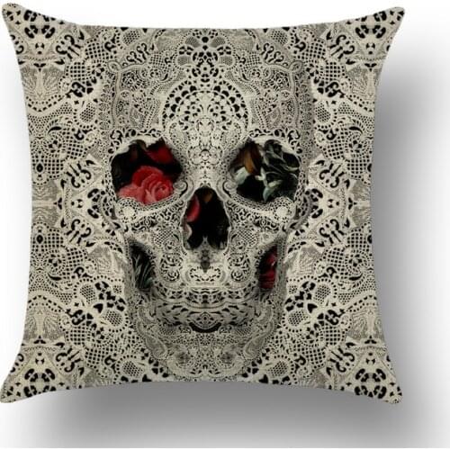 Halloween Skull Single Side Printed Linen Pillowcase Butterfly Floral Back Decorative Cushion Cover Vintage Sofa Car Chair Home