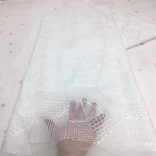 African Sequins Lace Fabrics Luxury Lace French Mesh Tulle Lace Fabric Nigerian Net Lace Fabrics for Wedding Party white