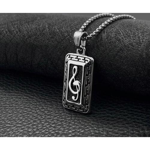 Titanium Steel Musical Note Pendant Stainless Steel Jewelry Men’s Pendant Retro Music Box Jewelry