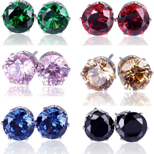 Lingmei New Wedding Jewelry Round Blue & Pink & Green & White Zircon Silver Color Stud Earrings Free Shipping Wholesale