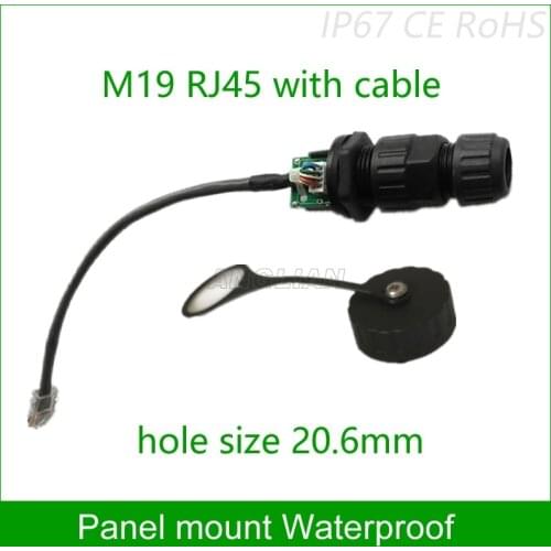 M19 RJ45 gigabit Ethernet Connector IP68 protection waterproof adapter With 20cm cable panel mount interface for AP box 1 unit