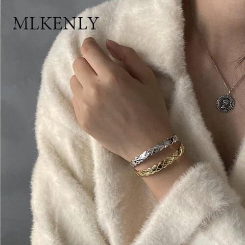 MLKENLY Lingge pattern cool cold simple opening bracelet autumn and winter jewelry For Women Gift