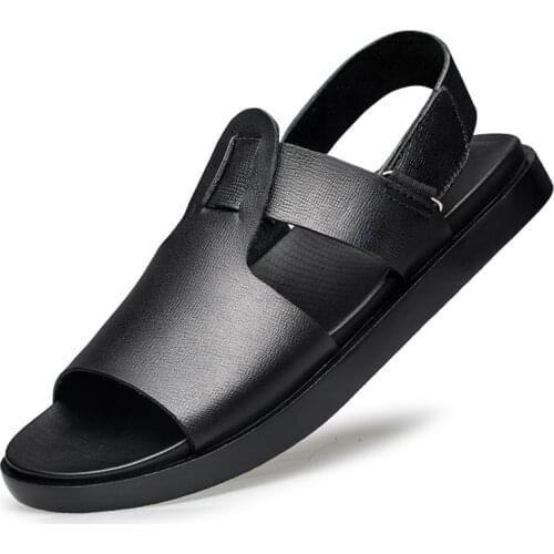 Fashion Genuine Leather Men Slippers Outdoor Plus Size 37-44 Leather Sandals Casual Zapatillas De Casa Non-slip Slippers Hombr