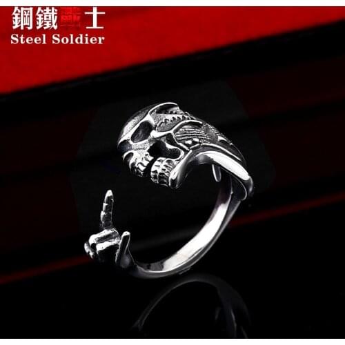 Steel soldier punk men music guitarra skull ring stainless steel biker rock adjustable jewelry male gift dropshipping