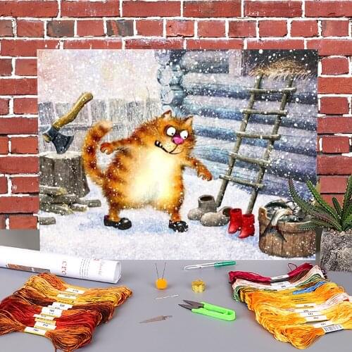 Animal Carton Cat Printed Canvas 11CT Cross Stitch Set DIY Embroidery DMC Threads Sewing Craft Handicraft Handiwork For Floss