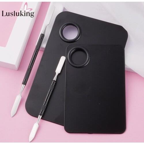 Stainless Steel Makeup Palette + Spatula Rod Set Mixing Foundation Cream Eyeshadow Nail Art Painting Tools Cosmetic Rectangle