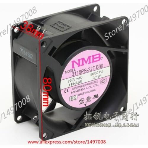 NMB-MAT 3115PS-22T-B30 B00 AC 220V 9W 80X80X38mm Server Cooling Fan