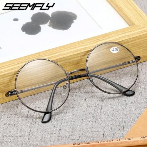 Seemfly Vintage Round Metal Frame Reading Glasses Men Women Presbyopic Eyeglasses Unisex Magnification Eyewear +1.0 1.5 2.0 4.0