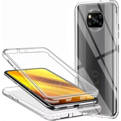 POCO X3 Transparent Silicone Double Fundas For Xiaomi POCO X3 Pro 360 PC+TPU Shockproof Cases For Xiaomi POCO X3 NFC Full Cover