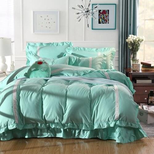 Korean style bedding set Bedding sets for girls Queen size Blue Pink Yellow Duvet cover Bed sheet set pillowcases