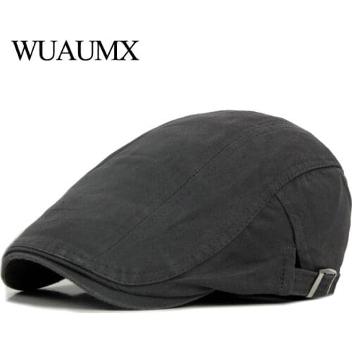 Wuaumx Casual Beret Hats Men Women Solid Forward cap Washed Cotton Beret Cap Spring Summer Flat Peaked Caps Painter Visor Adult