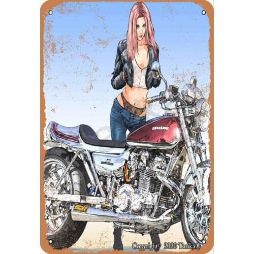 Sexy Lady Beside The Motorcycle 20X30 cm Retro Look Metal Decoration Painting Sign for Home Kitchen Bathroom Farm Garden