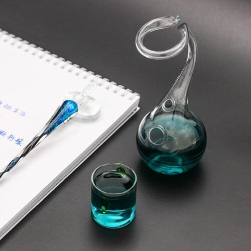 Drop Shipping Handcraft All-clear Glass Inkwell Dip Pen Holder Furniture Decoration Creative Design Stationery Supply