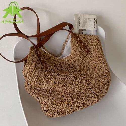 Luxury Designer Hand-woven Womens Shoulder Handbag Bohemian Summer Straw Beach Tote Bag Travel Shopper Weaving Shopping Bags