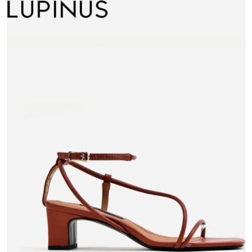 LUPINUS Women Fashion Open Toe Sandals Chunky Heel High Heels Woman Square Toe Slingback Shoes Women Gladiator Beach Sandals