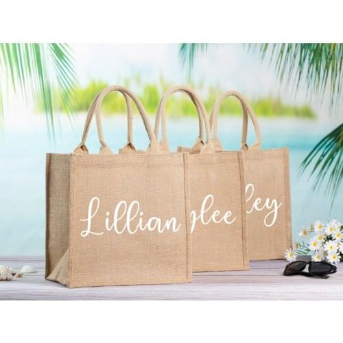 Custom Name Tote Bag Personalized Hand Bag with Your Text Burlap Jute Bags Gifts Burlap Tote Bags Wedding and Shopping Bag