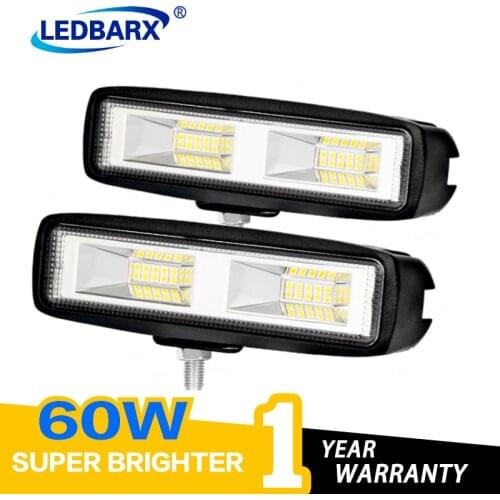 LEDBARX 60W 6" Offroad Led Work Light Flood Lamp 12V 24V 6000K Led Light Bar For Car Truck SUV Auto ATV 4x4 LED Driving Light