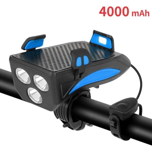Bike Bicycle Phone Holders & Stand 4 In 1 LED Headlight Horn Bell Phone Bracket Holder USB Rechargeable For Samsung Iphone Huwei