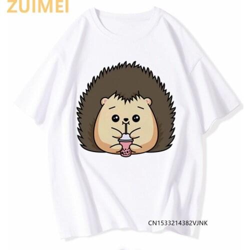 Cartoon Hedgehog Graphic Print Womens T-shirt 2021 Tops Summer Fashion Casual Basic Short Sleeved White T-shirt Girl,Drop Ship