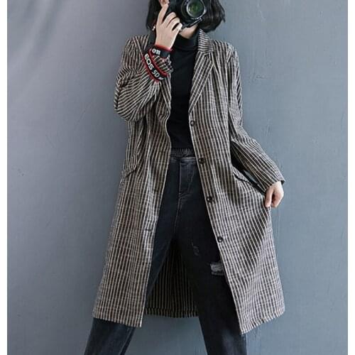 Plus Size Women Jacket Coat Office Lady Blazer Suit Striped Pocket Outerwear Loose Casual Button Cardigan Autumn Windbreaker