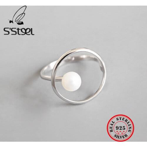 SSTEEL Real 925 Sterling Silver Rings For Women Pearl Ring Bijoux Femme 2019 Argent Anillos De Plata De Ley Mujer Fine Jewelry