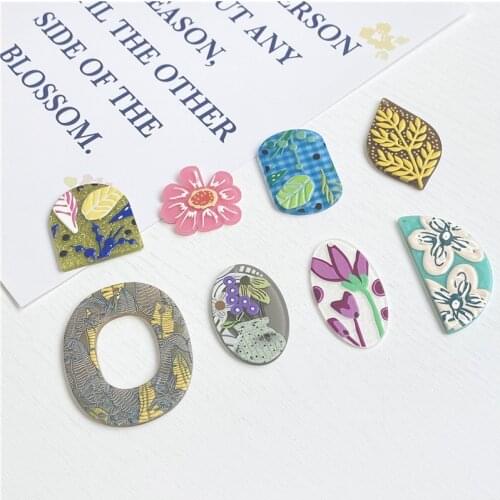 2PCS Acetate INS Flower Leaf Color Water Drop Oval Embossed Acrylic Pendant DIY Handmade Jewelry Earrings Accessories Material