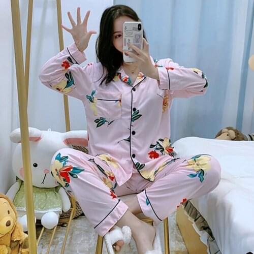 2021 Spring Autumn Long Sleeve Pajama Sets for Women Korean Print Sleepwear Suit Pyjama Loungewear Homewear Pijama Mujer Clothes